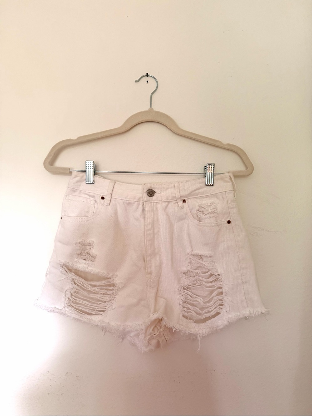 PacSun Cream Distressed Denim Shorts